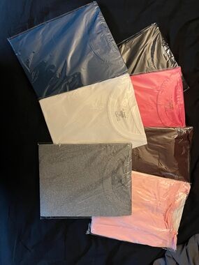 Pack of Mixed Solid Crewneck Tees - White, Light Pink, Gray, Pink, Brown, Blue